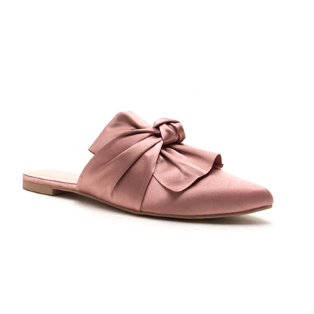 ❤️1 SZ 7 LEFT❤️ Mauve Pink Flat Satin Bow Mule - Picture 2 of 5